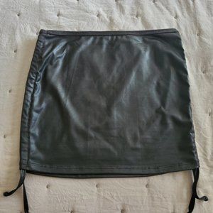 Faux Black Leather Scrunch-Up Mini Skirt